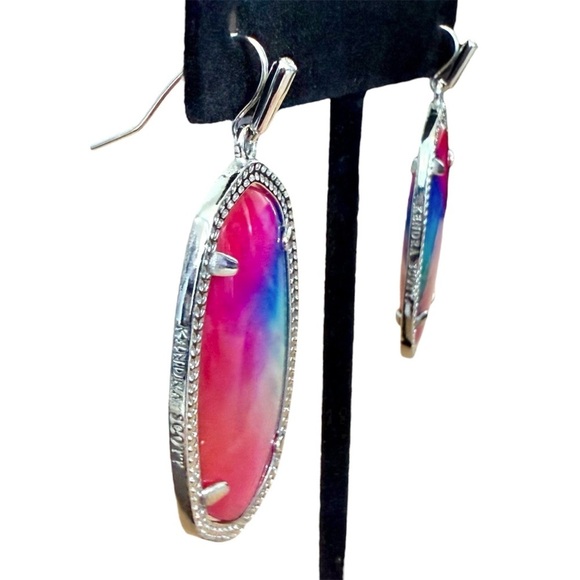 Kendra Scott Elle Watercolor Illusion Earrings in Fuchsia Blue Teal & Silver - Picture 5 of 7